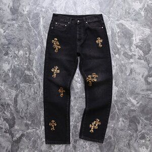 Chrome Heart Leather Patch Jeans